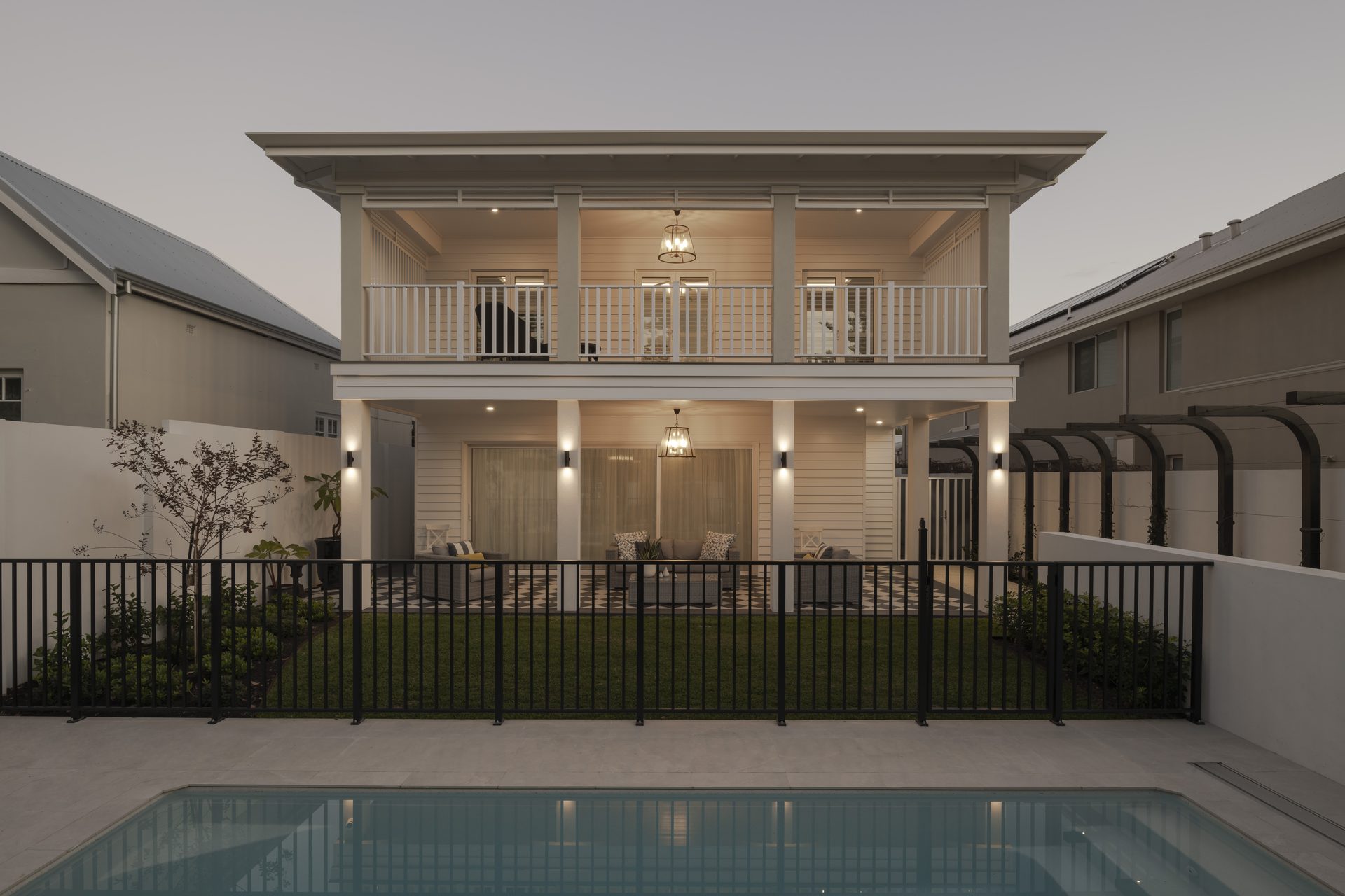 Front elevation of a 2ndDawn home at dusk